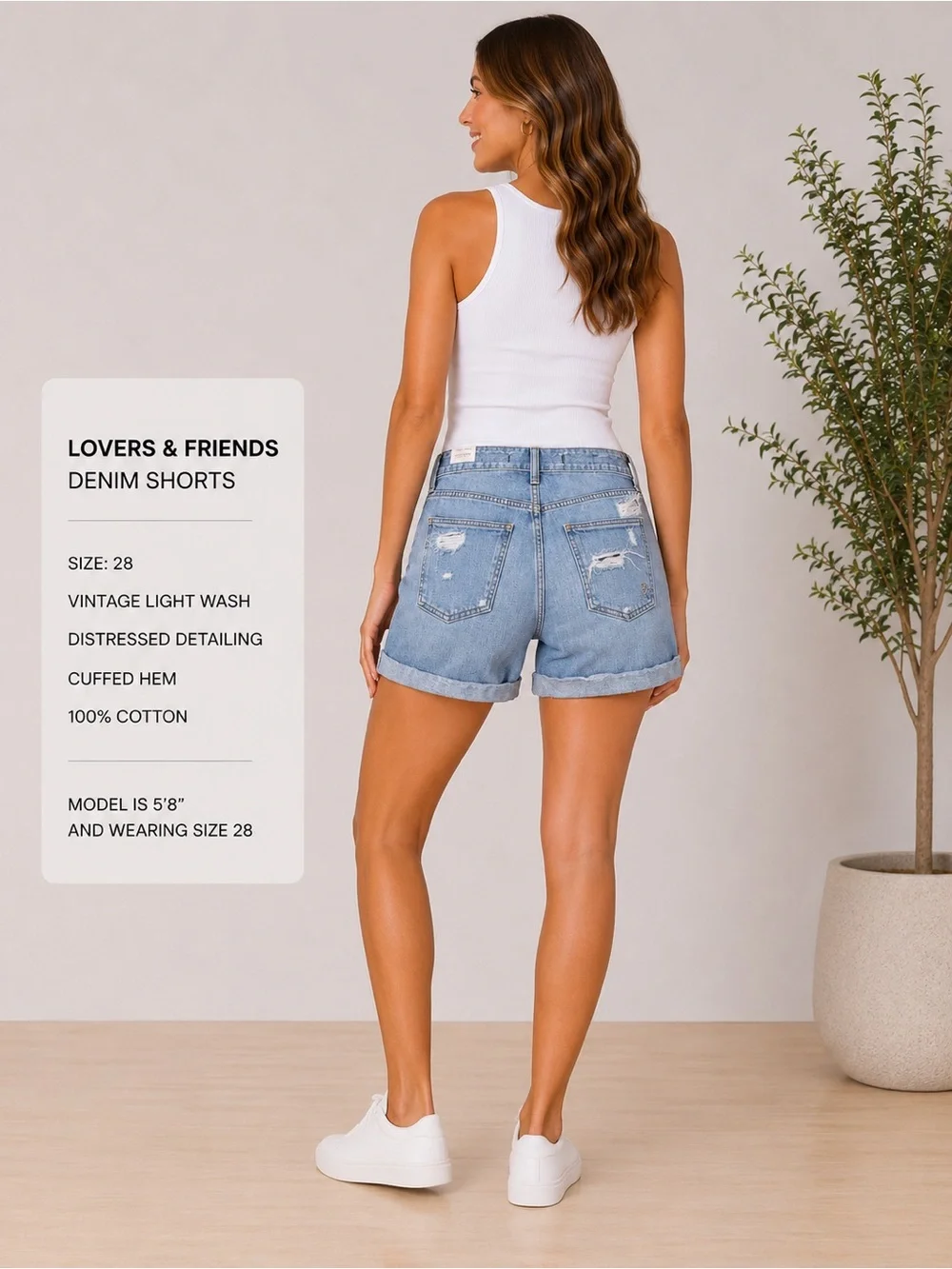 Lovers + Friends Distressed Denim Shorts | Size 28 | 100% Cotton | Premium Denim